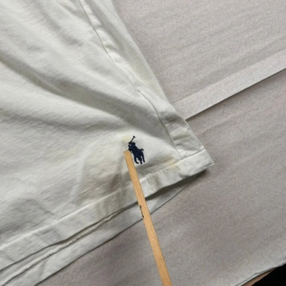 Polo Ralph Lauren Shirt Mens XLT Tall American Flag Graphic White Cotton Stained